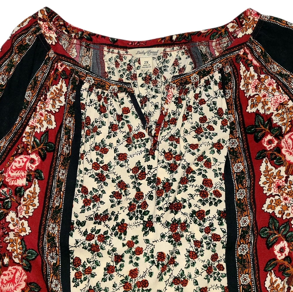 Lucky Brand Floral Bohemian Women's Plus Sz 2X Blouse - Picture 3 of 4